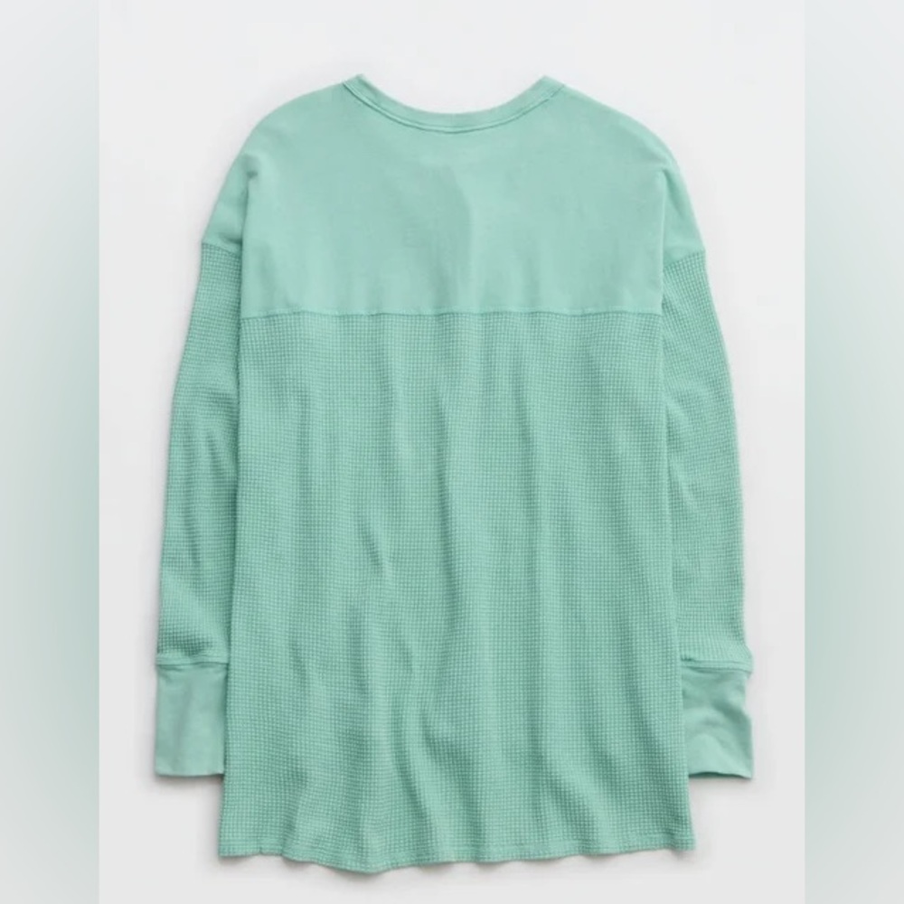 OFFLINE By Aerie Wow! Waffle Henley T-Shirt Retro Jade Color Women’s Mint Top - Picture 5 of 9